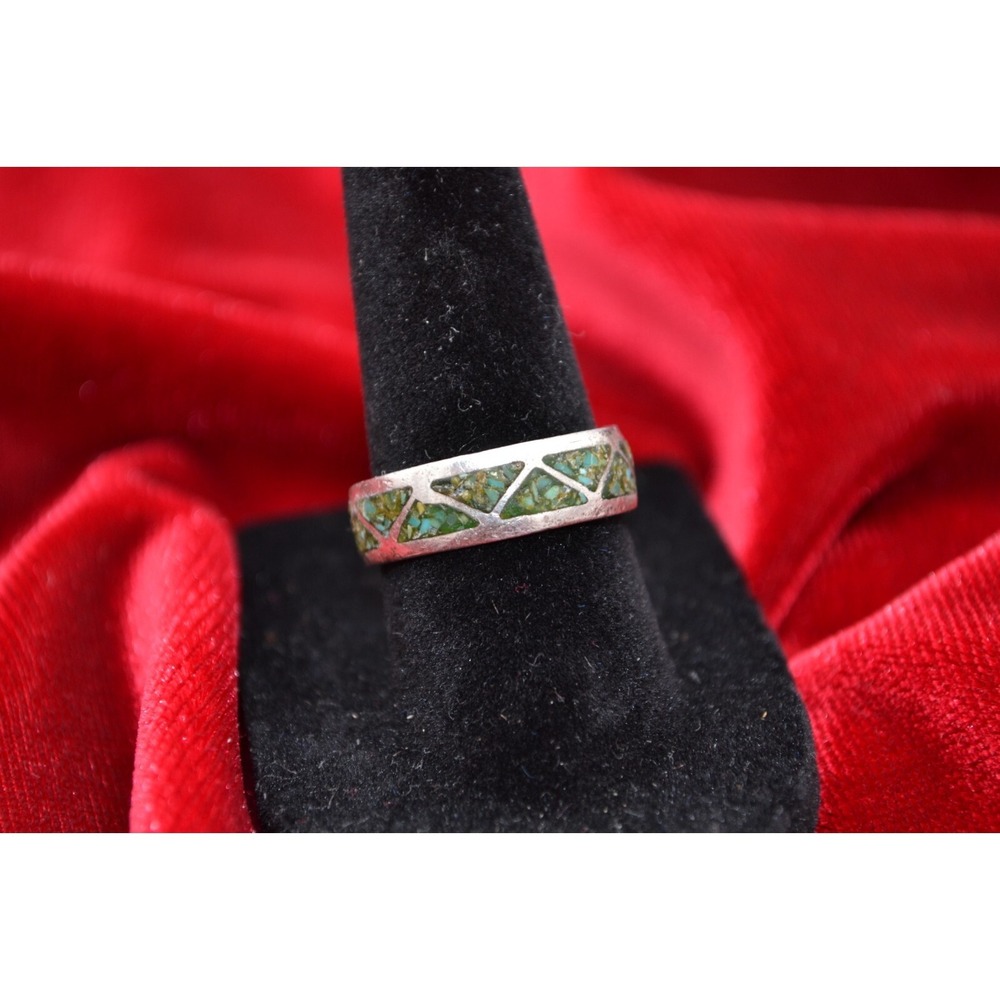 MEXICAN‎ CRUSHED BLUE TURQUOISE VINTAGE 925 STERLING SILVER WOMEN'S RING